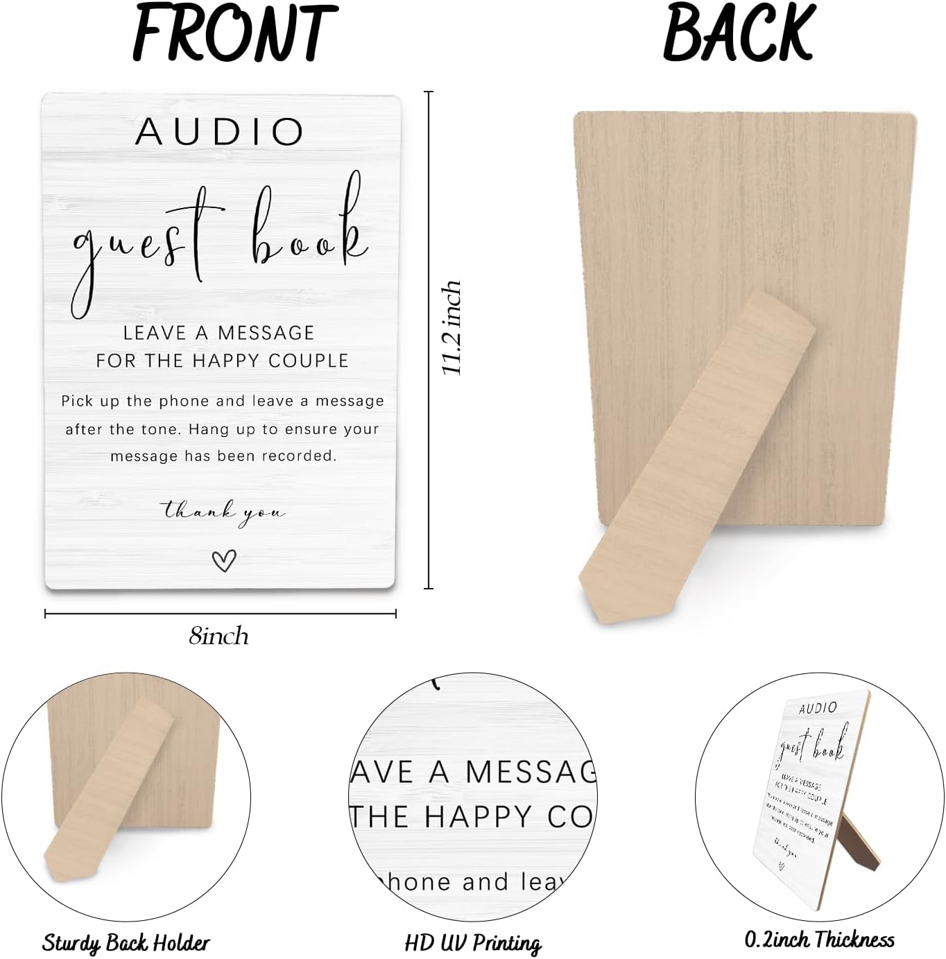 Audio Guestbook Sign, Audio Phone Guestbook Wooden Stand 8x11.2inch, Audio Guest Book Wedding Wooden Stand, Wedding Telephone Phone Audio Message Guest Book Sign, Wedding Table Decoration