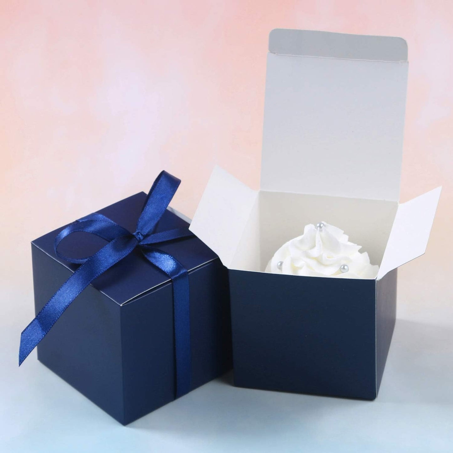 COTOPHER 60pcs Small Gift Boxes, Favor Boxes 2x2x2 inches Paper Gift Boxes with Ribbons Candy Box for Wedding Favors Baby Shower Bridal Shower Birthday Party (60pcs 2x2x2, Blue)