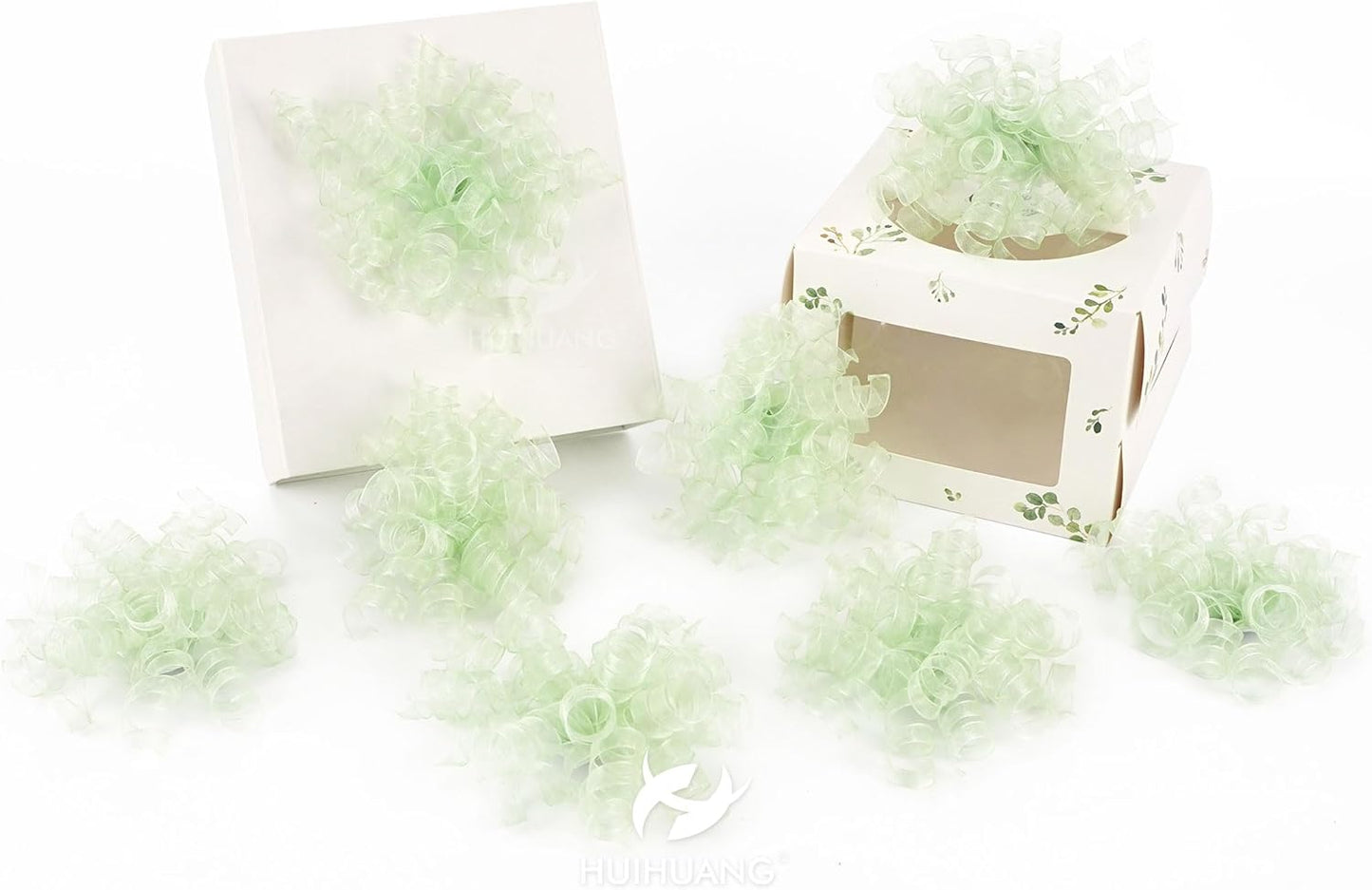 HUIHUANG Curly Bows for Gift Wrapping Sage Green Gift Bows 5 inch x 8 Counts Self-Adhesive Curly Ribbon Bow for Presents, Treat Bags, Baby Shower Favors, Wrapping Accessories, Party Decor