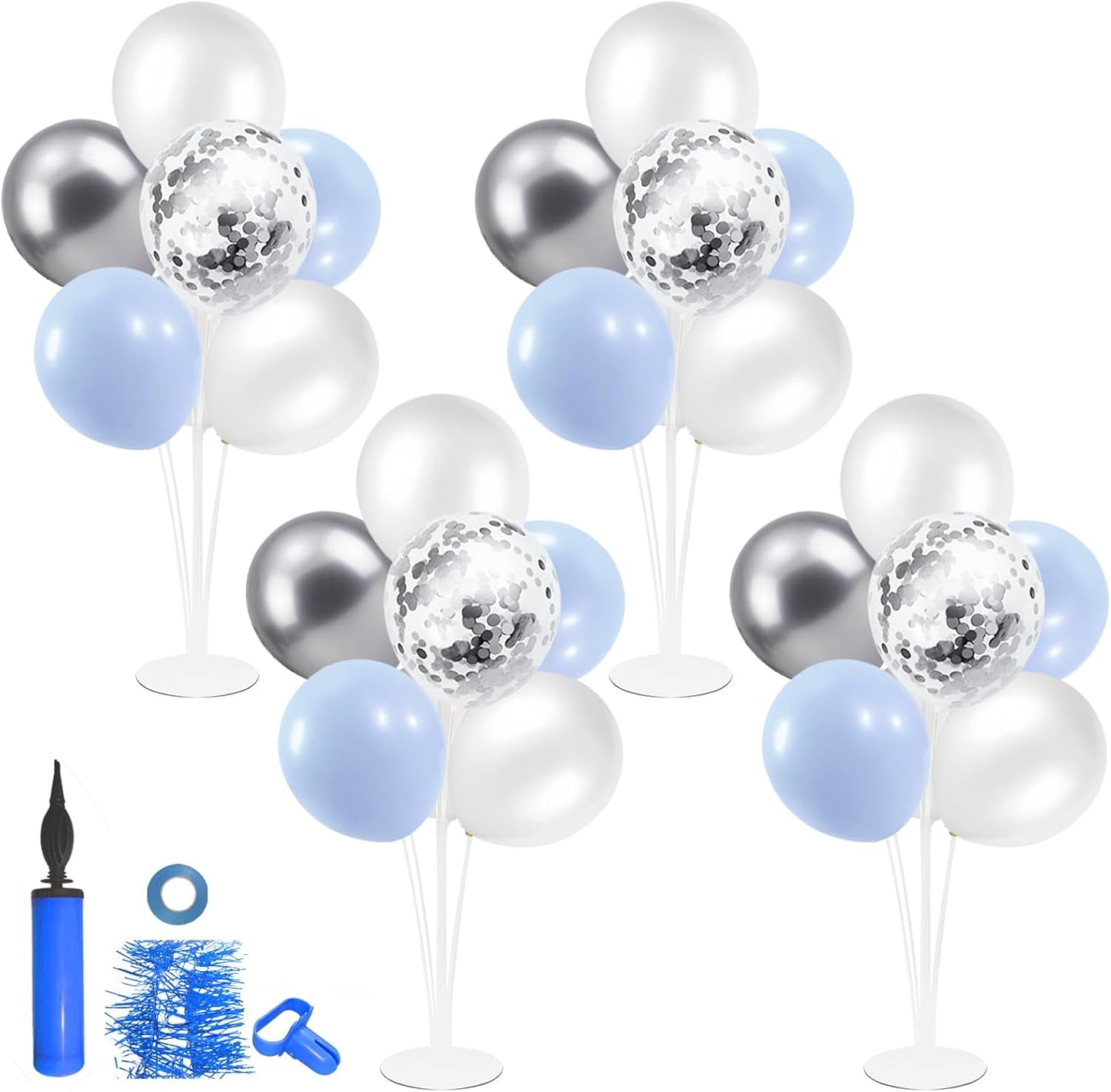 Baby Blue and Silver Balloon Stand Centerpiece Table Decorations for Baby Shower Wedding Engagement Bridal Shower Anniversary Birthday Party Decorations(Baby blue silver set4)