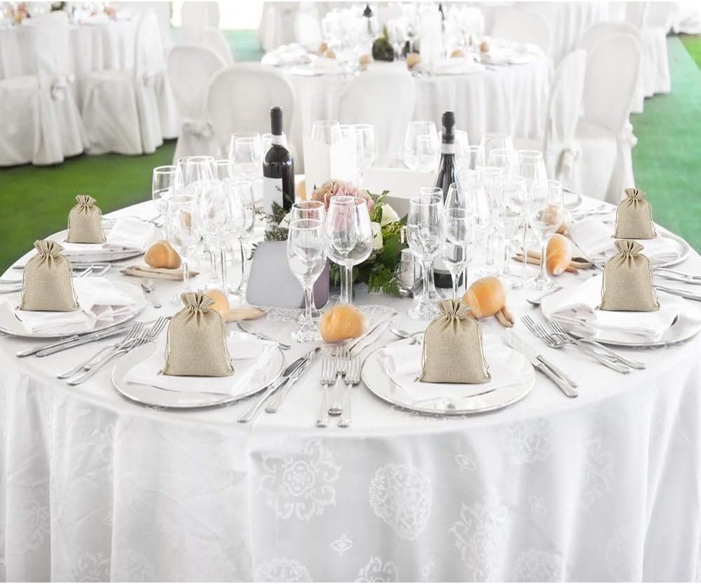 Lucky Monet 25/50/100PCS Burlap Gift Bags Wedding Hessian Jute Bags Linen Jewelry Pouches with Drawstring for Birthday, Party, Wedding Favors, Present, Art and DIY Craft (25Pcs, Cream, 3” x 4”)