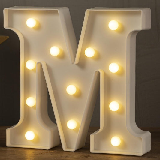 LED Marquee Letters Lights Sign-M, HXWEIYE Led Letters Lights 26 Alphabet, Light Up Number 0-9 Letters Sign for Party Home Birthday Anniversary Battery Powered Lighted Letters(Warm White)