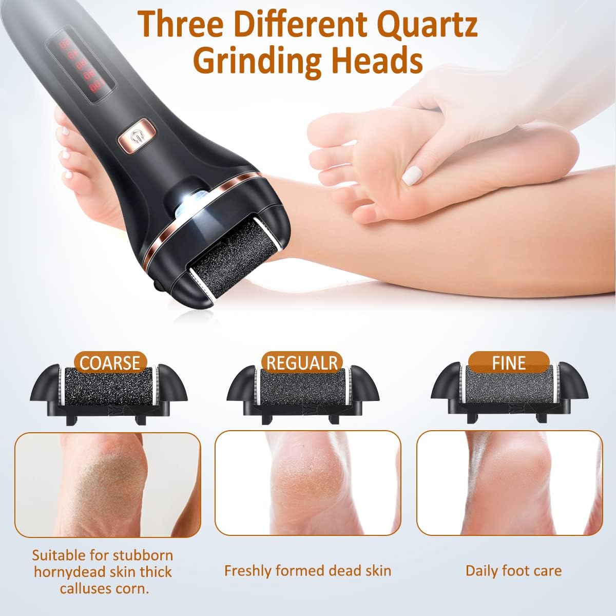 Electric Callus Remover for Feet,Rechargeable Foot File Hard Skin Remover,Waterproof 14 in1 Professional Pedicure Kit for Cracked Heels &Dead Skin,with 3 Roller Heads 2 Speed