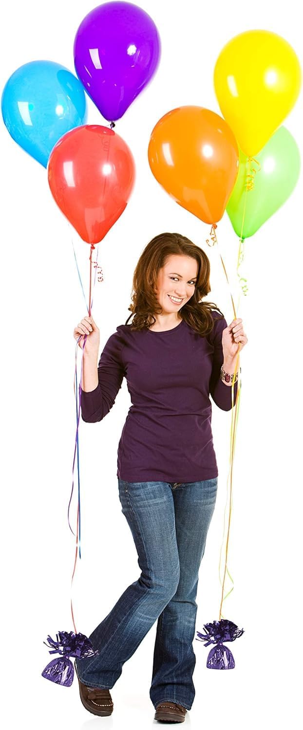 ROYALHOUSE Metallic Plastic Wrapped Balloon Weights for Party Decorations, 12 Pcs (Purple)