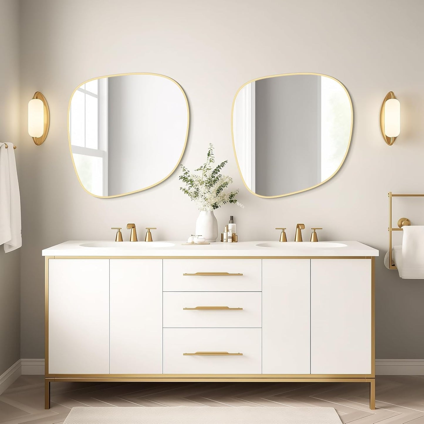 WallBeyond Asymmetrical Mirror, Irregular Wall Mirror, Wall Mirrors Decorative for Bedroom Living Room Entryway Hall, Unique Wall Mirror 27" H x 26" W, Gold