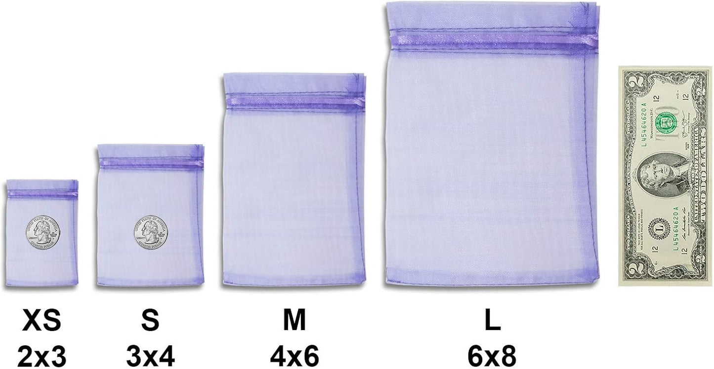 TheDisplayGuys 100-Pack 3x4 Lavender Sheer Organza Gift Bags with Drawstring, Jewelry Candy Treat Wedding Party Favors Mesh Pouch