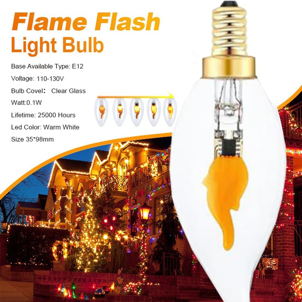 Stereover E12 LED Flickering Flame Decoration Light Bulbs, Stereover Flicker Bulb, E12 Flickering Flame Light Bulbs - Realistic Blaze Effect, Perfect Ambiance for Halloween, Christmas (6 Pack)