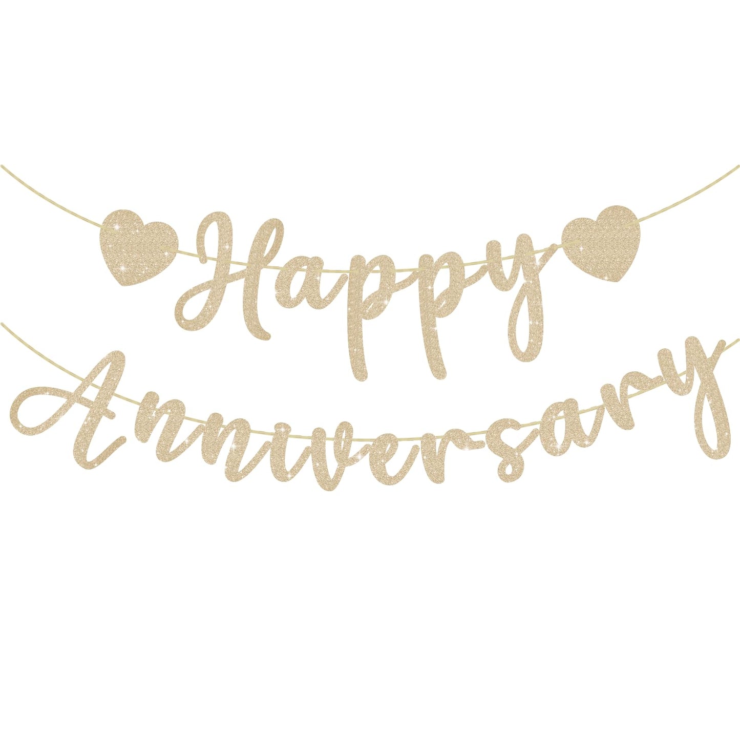 SerpizePaty Happy Anniversary Banner, Pre-Strung Gold Glitter Wedding Anniversary Decorations