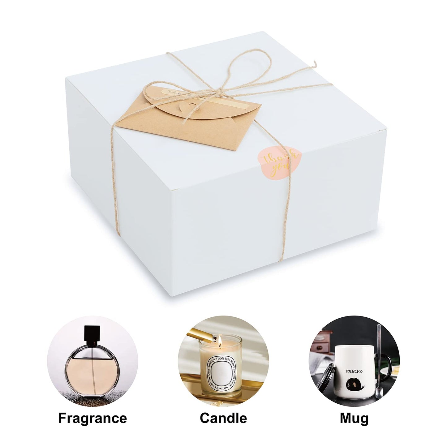 YUEFANBOX White Gift Boxes with Lids 12 Pack 8x8x4 in