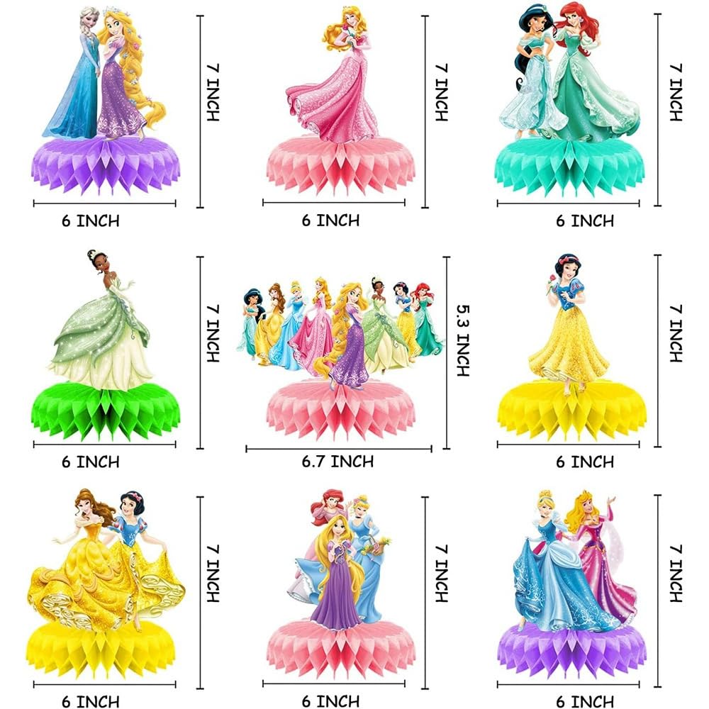 For Disne Princess Birthday Party Supplies, 9Pcs Honeycomb Centerpieces for Princess Party