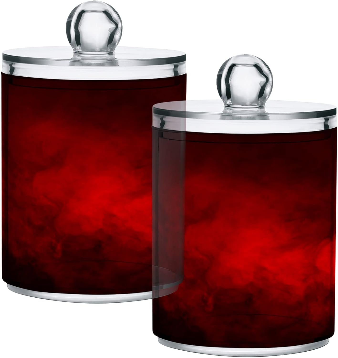 Gredecor 2 Pack Qtip Holder Clear Red Apothecary Jars with Lids Plastic Acrylic Bathroom Jars Vanity Countertop Canister Storage Organizer for Cotton Ball,Swabs,Pads,Floss