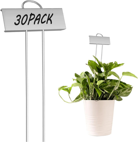30pcs Plant Labels for Outdoor Garden Waterproof Plant Markers for Outdoor Plants, 11inch Metal Garden Plant Tags and Labels for Herbs Vegetable Seedlings Greenhouse（Silver）