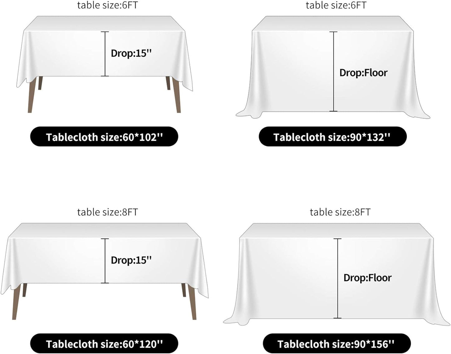 Ascoza 2pack 60x120 Inch Hunter Rectangular Tablecloth 6 Feet Table Cloth in Polyester Fabric for Wedding/Banquet/Restaurant/Parties