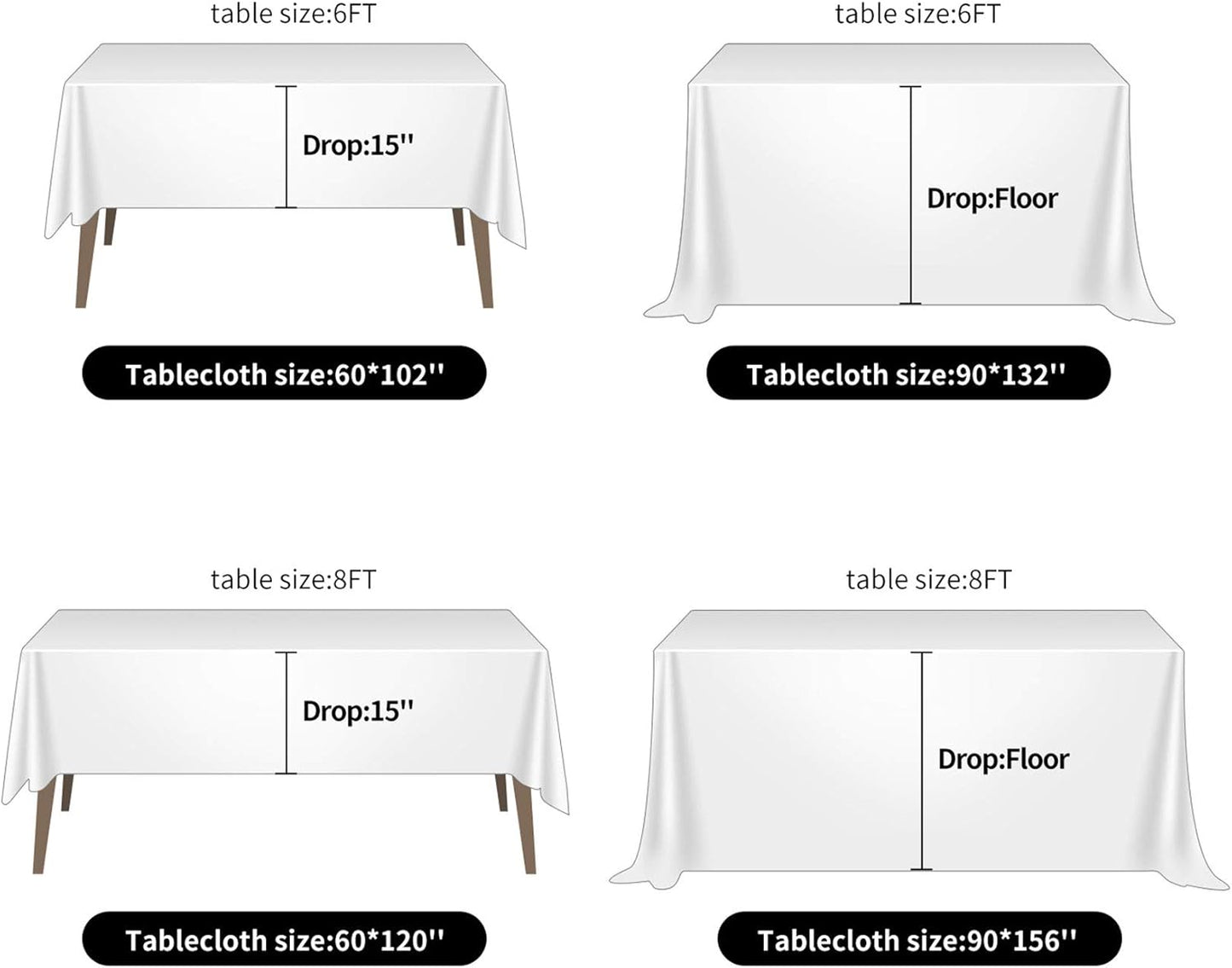 Ascoza 2pack 60x120 Inch Willow Rectangular Tablecloth 6 Feet Table Cloth in Polyester Fabric for Wedding/Banquet/Restaurant/Parties