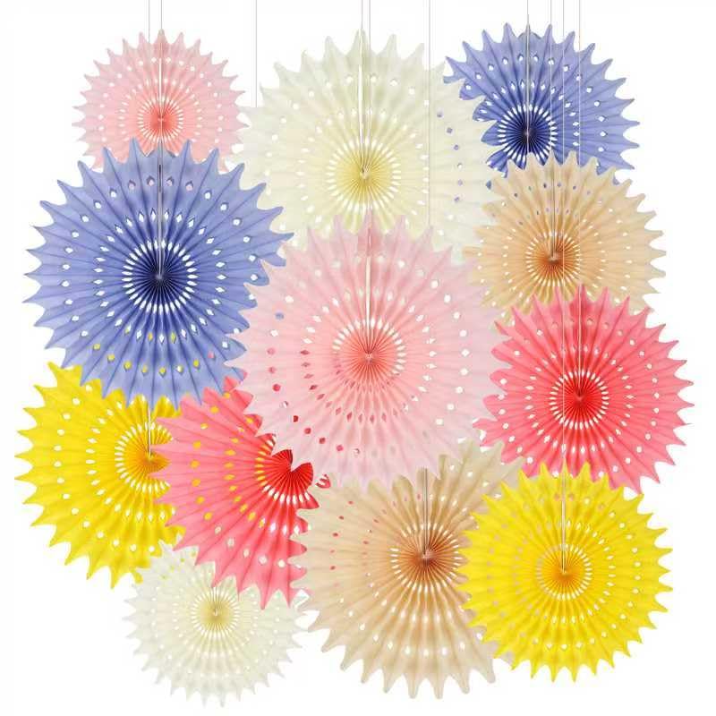 BestoFun 12PCS Paper Fans Light Color Party Decorations Tissue Paper Flowers Decorations for Girl