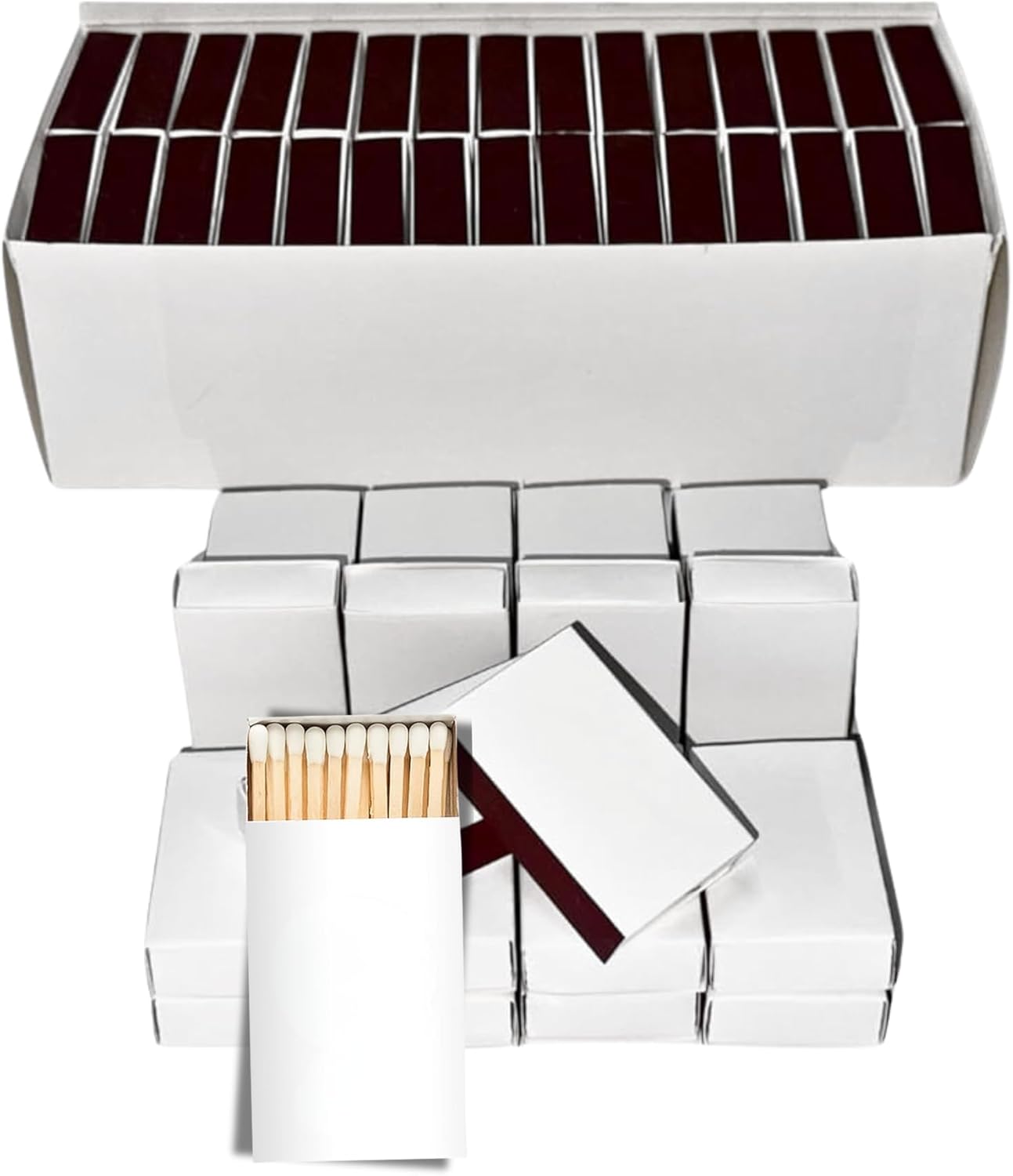 250 Boxes Blank White Wooden Matches | Strike on Box Matchboxes Traditional Wooden Matchsticks | Wedding Party Event Favors to Customize