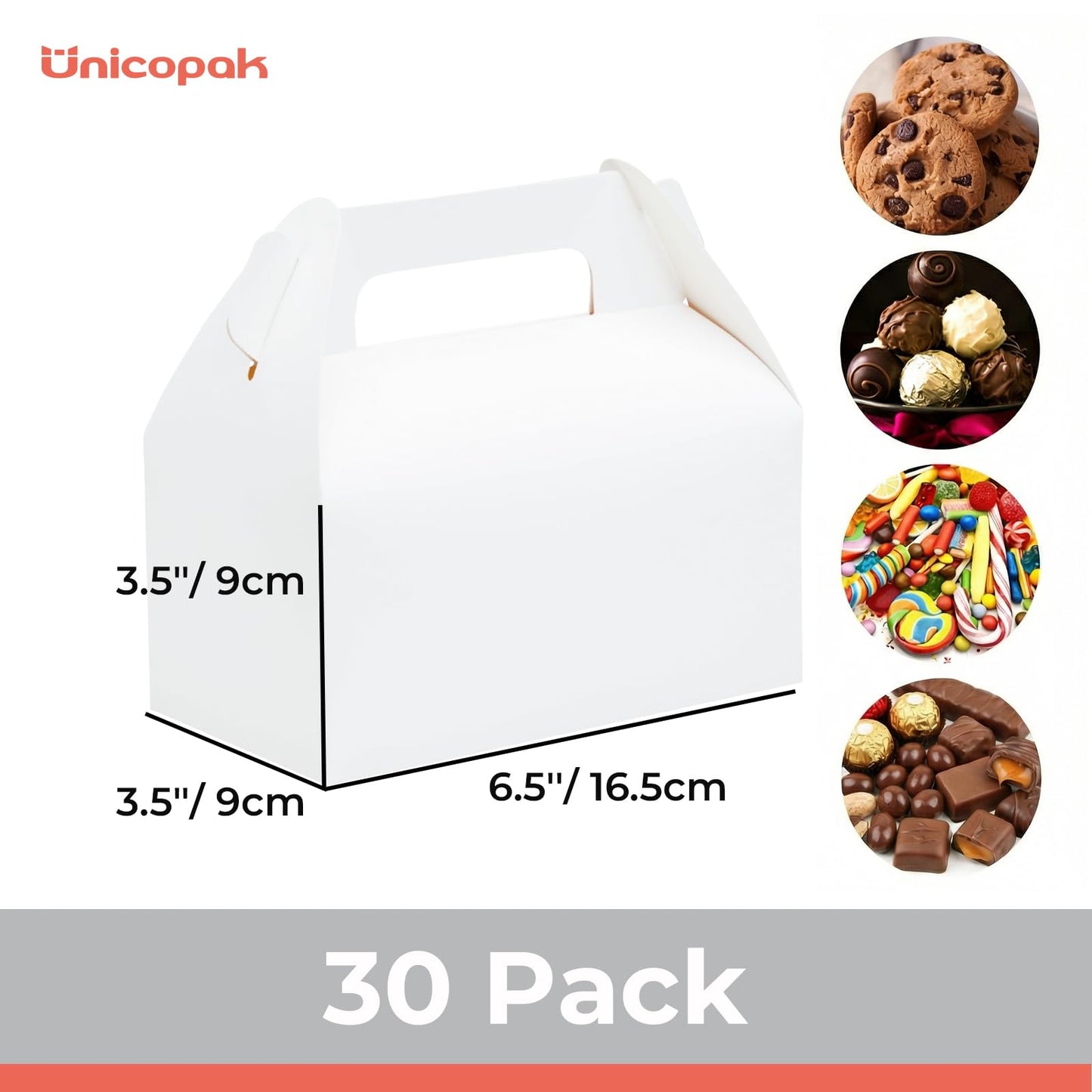 UnicoPak 30 Pack Party Favor Boxes Treat Boxes, White Gable Gift Boxes for Party Favors Goodies