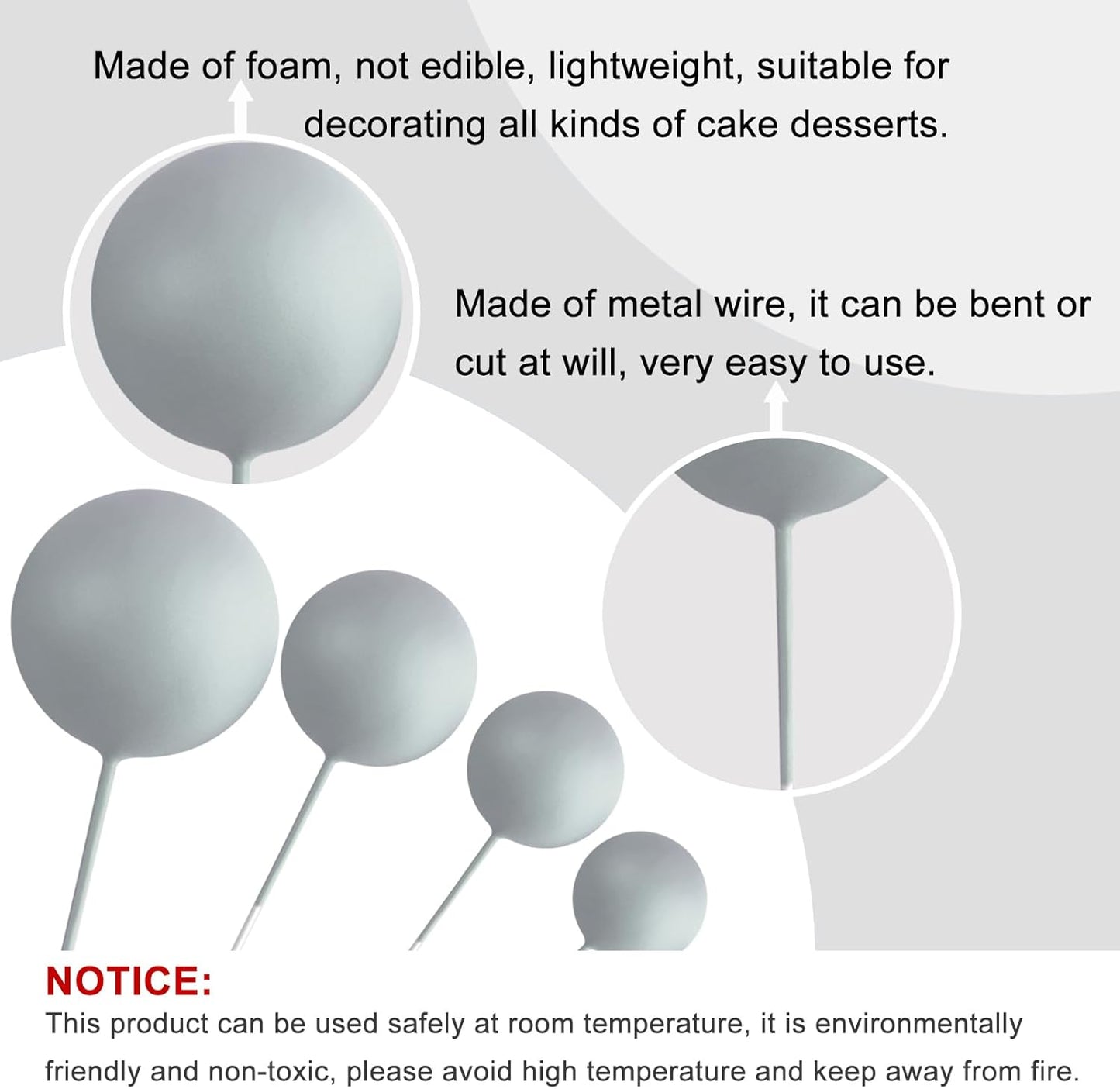 ASTARON 20 Pcs Ball Cake Topper Decorations Mini Balloons Cake Topper Sticks Gray Balls Cake Picks Cake Topper Balls Cake Decorations for Wedding Birthday Cake Decorations