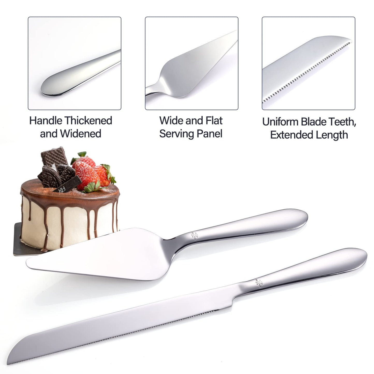 Cake Cutting Set for Wedding, Elegant Cake Knife and Server Set with Thickened Stainless Steel