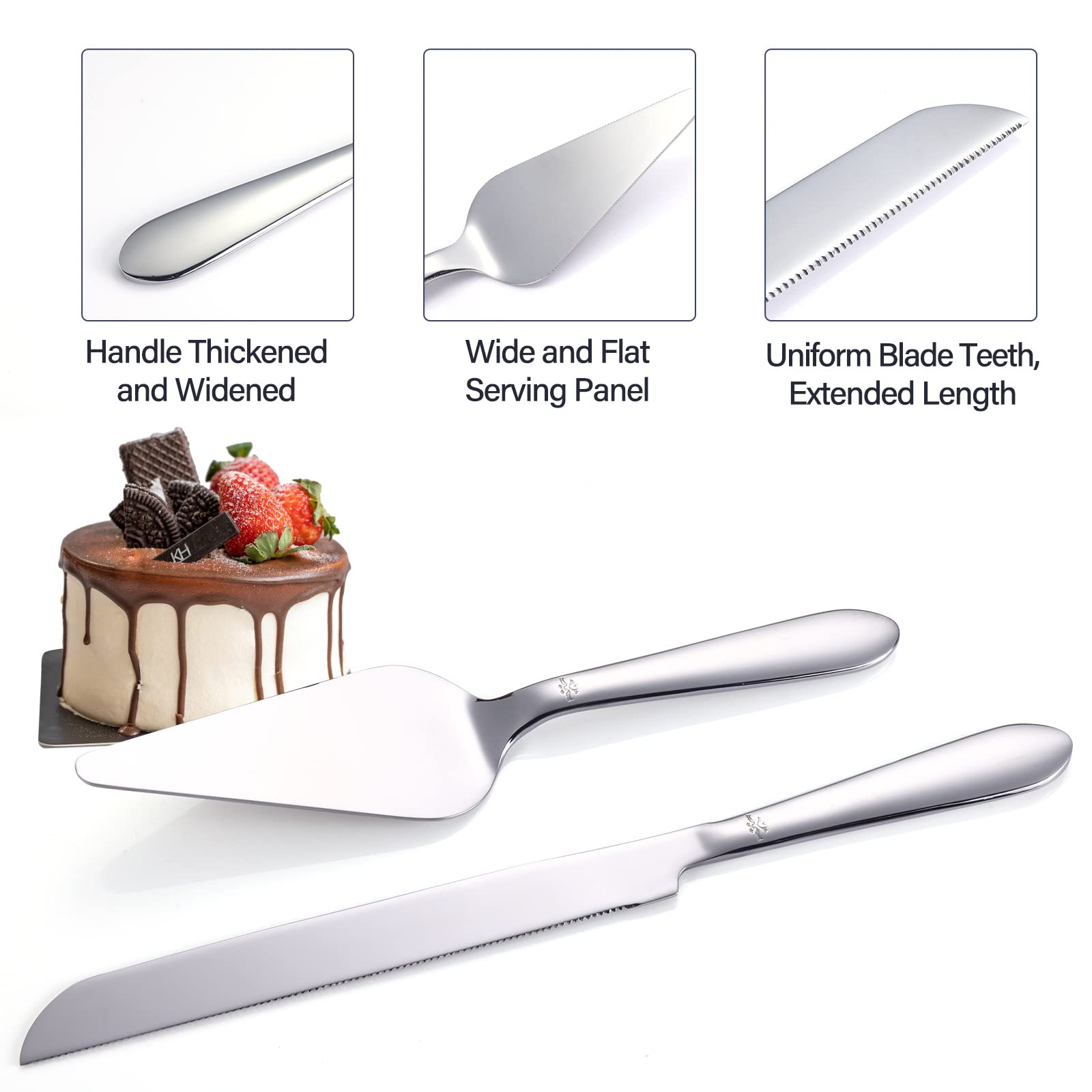 Cake Cutting Set for Wedding, Elegant Cake Knife and Server Set with Thickened Stainless Steel