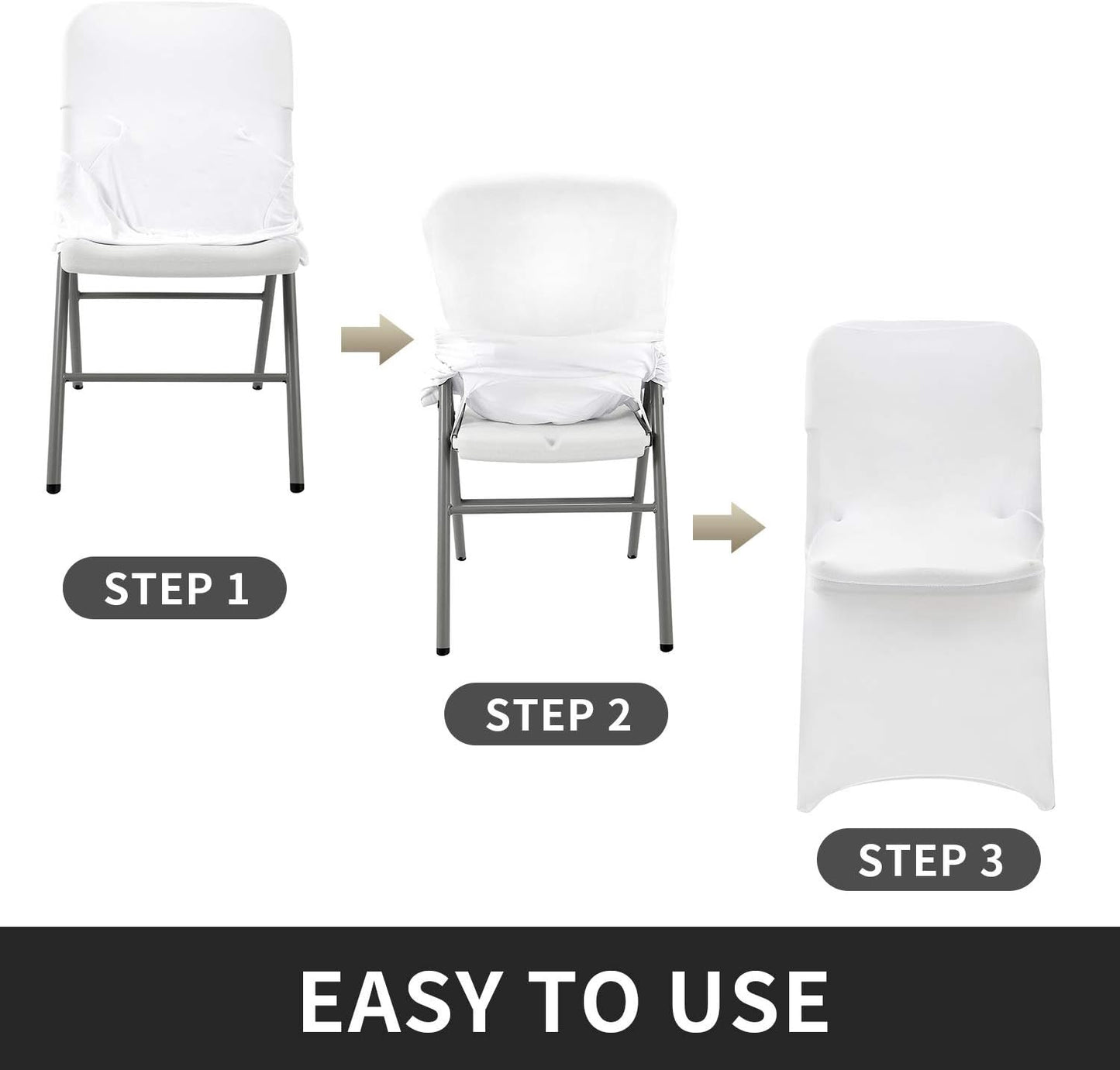 Peomeise Stretch Spandex Folding Chair Cover for Wedding Party Dining Banquet Event (White,12pcs)