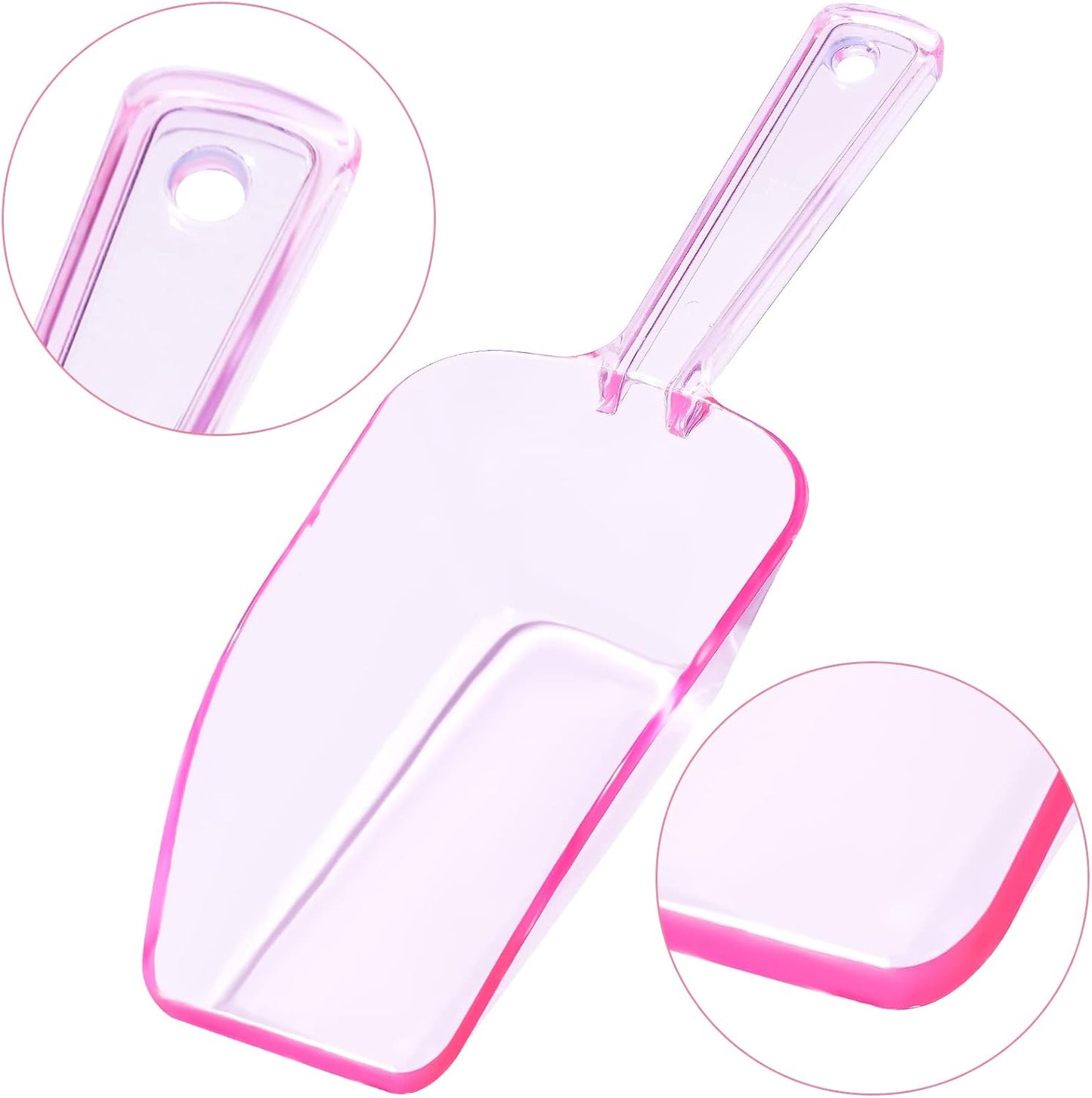 Ice Scoop for Freezer, Clear Pink Plastic Candy Buffet Scoopers, Acrylic Multi-purpose Kitchen Scoop for Party Wedding Popcorn Cookie Dry Goods, 6 Pack 7.5 In