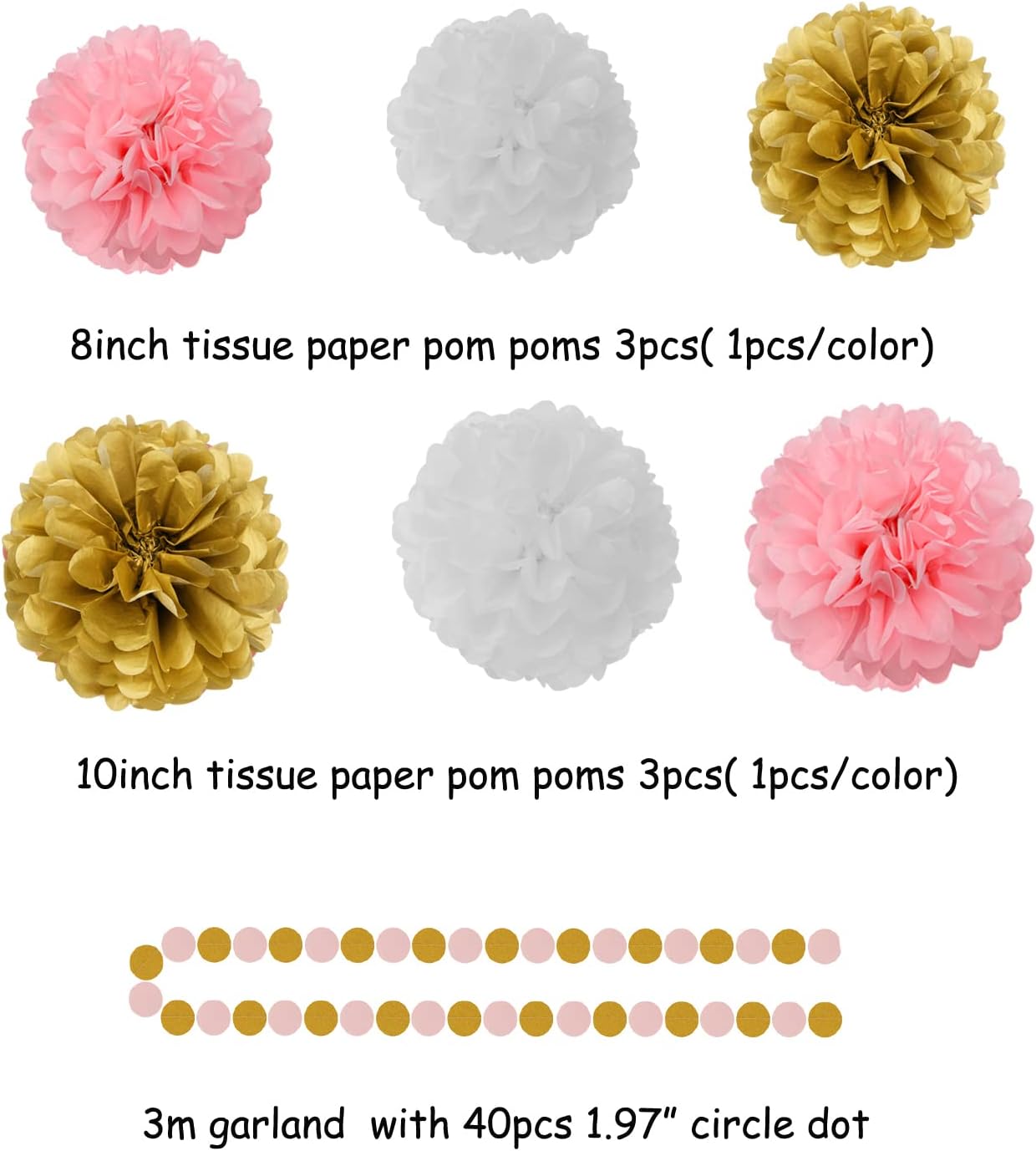 Pink-White Gold Girl Birthday Party-Decorations - 23pcs Kits Tissue Paper Pom Poms Streamers,Princess Banner Flags,Bachelorette Baby Bridal Shower Engagement Decoration Tassel Garland Lasting Surprise