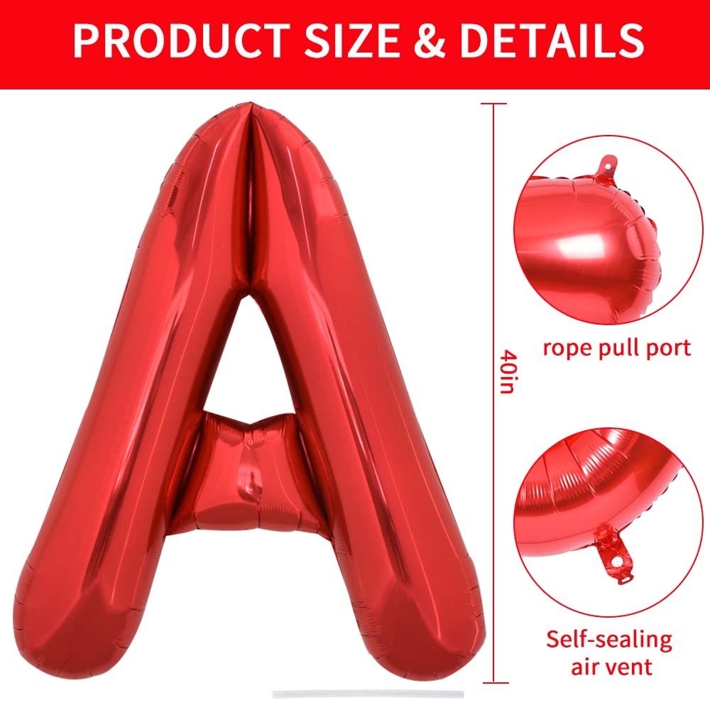 TONIFUL 40 Inch Large Bright Red Letter Balloons A-Z, Giant Jumbo Helium Foil Mylar Big Letter A