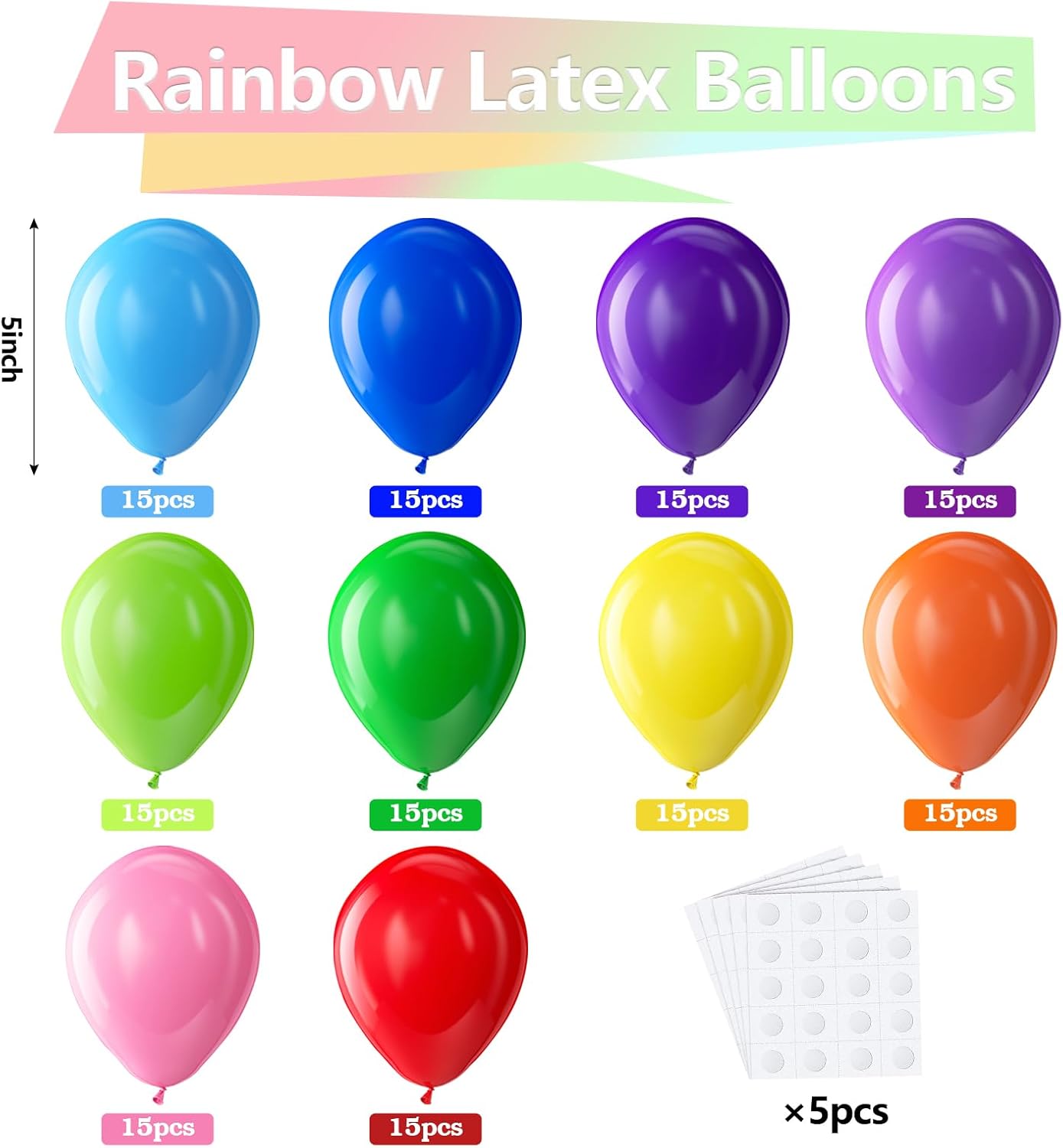 Bezente Assorted Rainbow Latex Balloons - 150 Pack 5 inch Multicolor Helium Balloons for Birthday Bridal Shower Wedding Rainbow Party Decorations