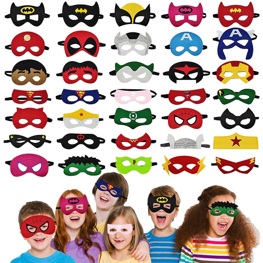 RONGSENI Superhero Masks for Kids Adults, 35pcs Costume Masks Cosplay Eye Masks Party Favors