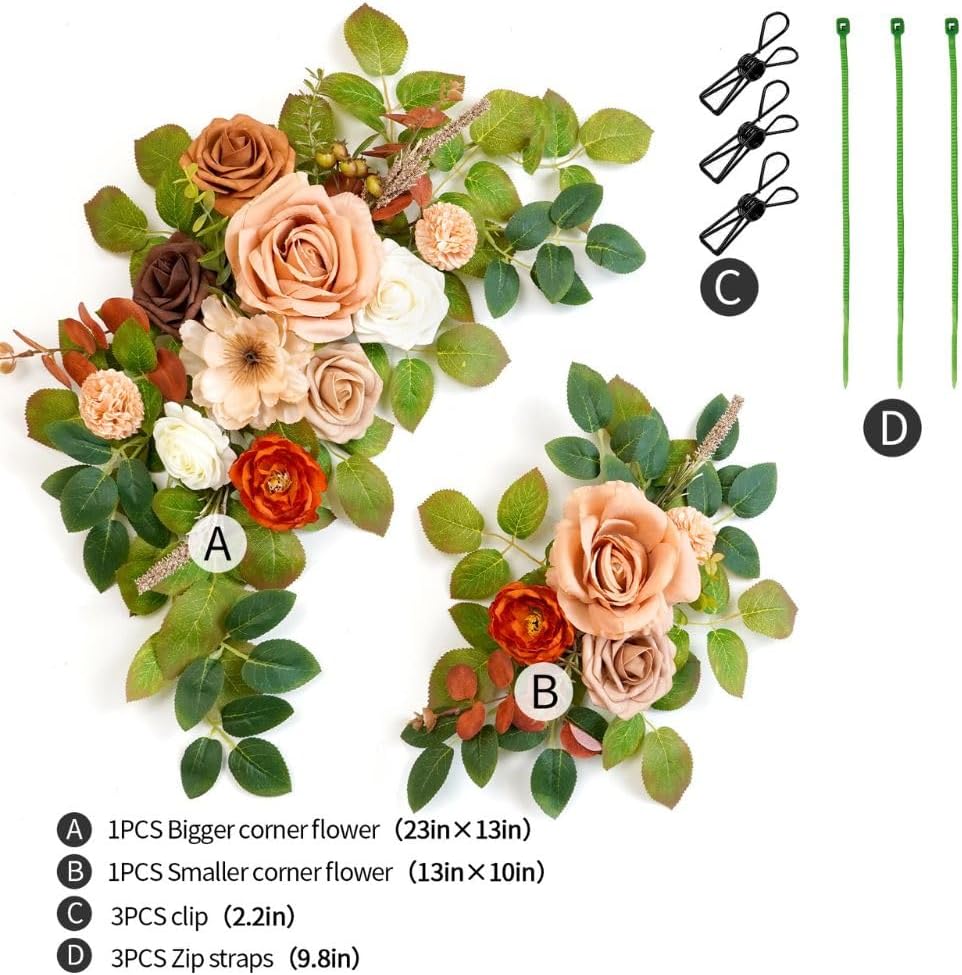 Wedding decor (pack of 2) Welcome Sign Flower Backdrop Garland For Ceremony Reception Wall Easel Home Decoration Entryway Faux Outdoor Board Head Table Decor (Orange & Terracotta)