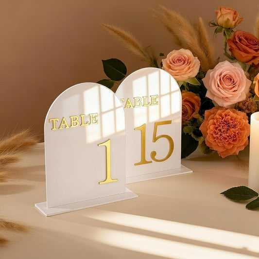 Arch Wedding Table Numbers 1-15 with Stands, 5" X 7" Double Sided Acrylic Wedding Sign Holders, Durable Non-Fading Table Number for Wedding Reception, Events, and Centerpieces