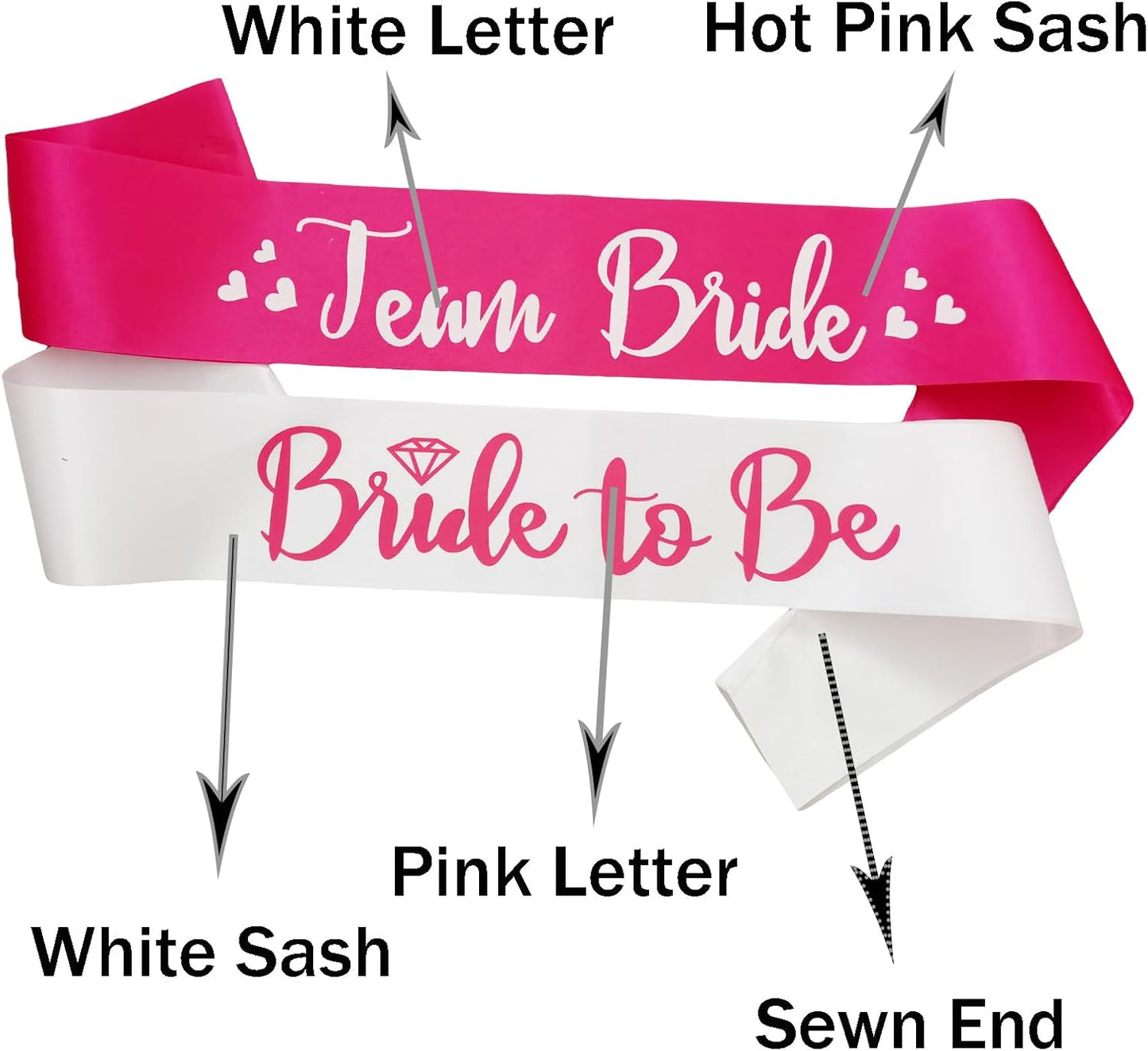 7 Pack Bachelorette Sashes Hot Pink, 1 White Bride to Be Sash and 6 Team Bride Sashes Bridal Shower Sash Fun Bridesmaid Sashes for Bachelorette Wedding Party