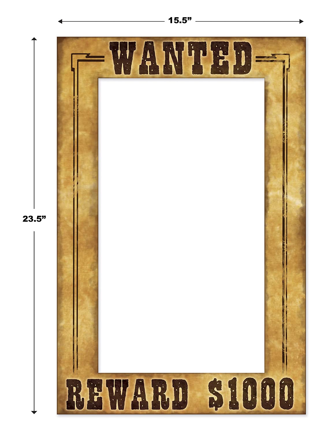 Beistle Western Wanted Photo Fun Frame – Lightweight Cardstock Paper Photo Booth Prop for Wild