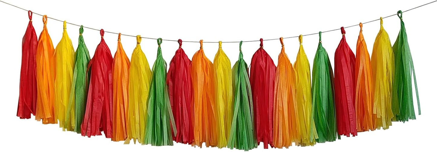 ZOOYOO Fiesta Tassel Garland Tissue Paper Tassel Banner,Table Decor,DIY Kits for Fiesta Party, Tassels Party Decoration,Pack of 20(Red,Orange,Yellow,Green)