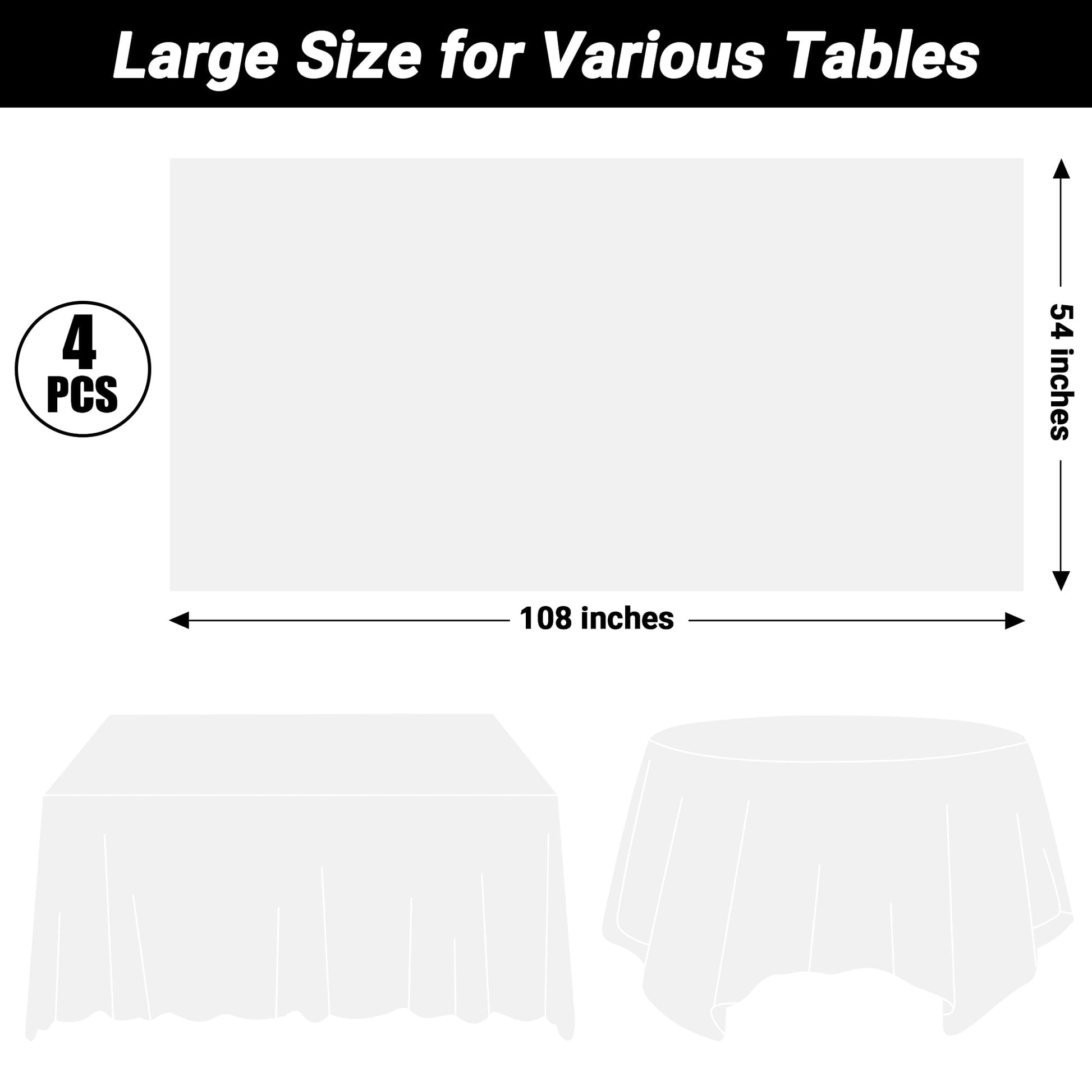 QZYL 4 Packs White Plastic Tablecloth, Large Sturdy Disposable Table Cloth