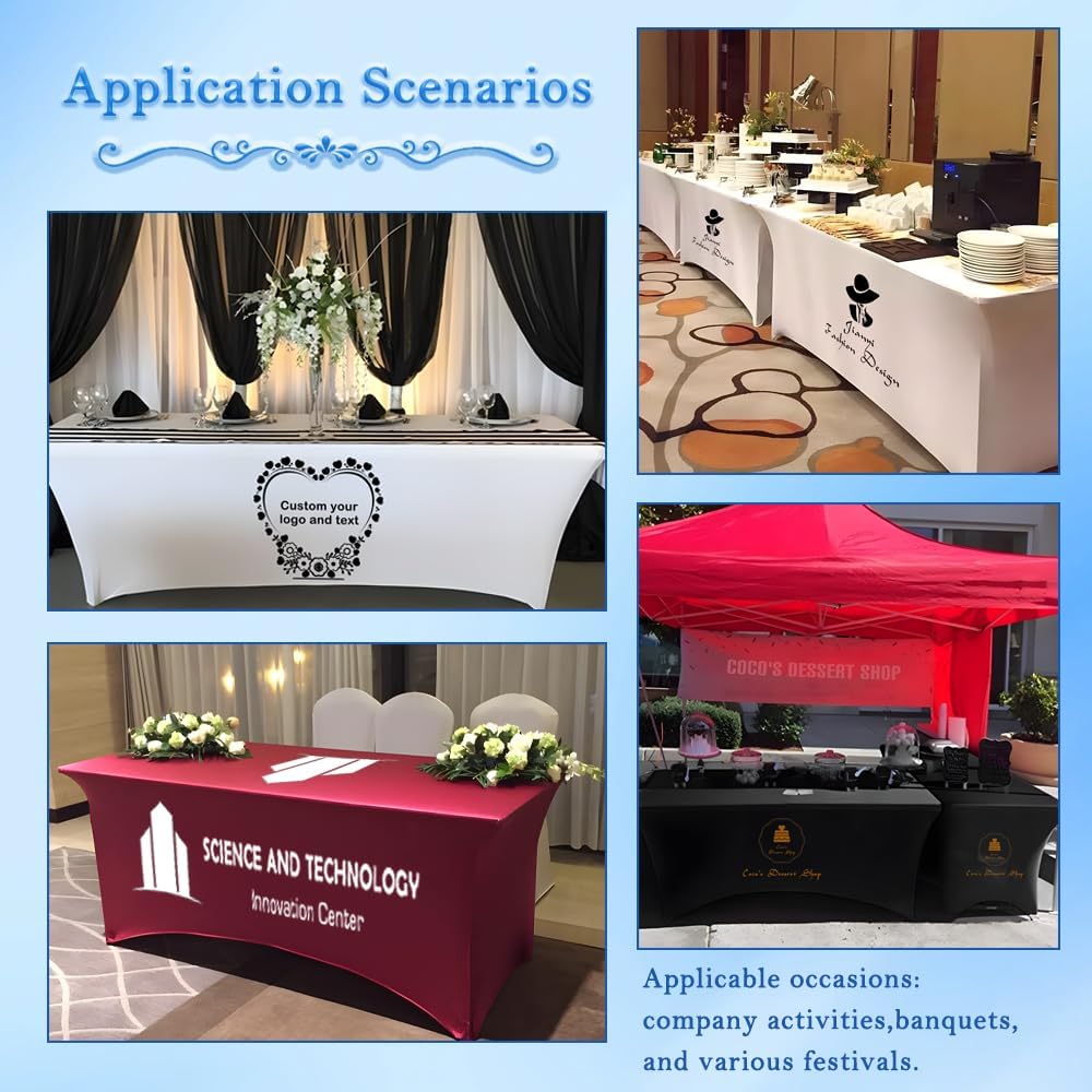 Custom Table Cloth with Business Logo 4FT 5FT 6 FT 8 FT Spandex Customized Table Cover Stretch for Tradeshow Events Birthday Wedding Anniversary Mantel Personalized Table Cloth (5FT)