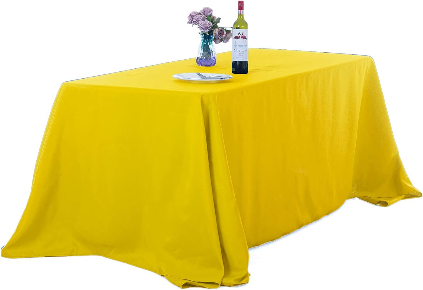 Ascoza 2pack 90x132 Inch Yellow Rectangular Tablecloth 8 Feet Table Cloth in Polyester Fabric for Wedding/Banquet/Restaurant/Parties