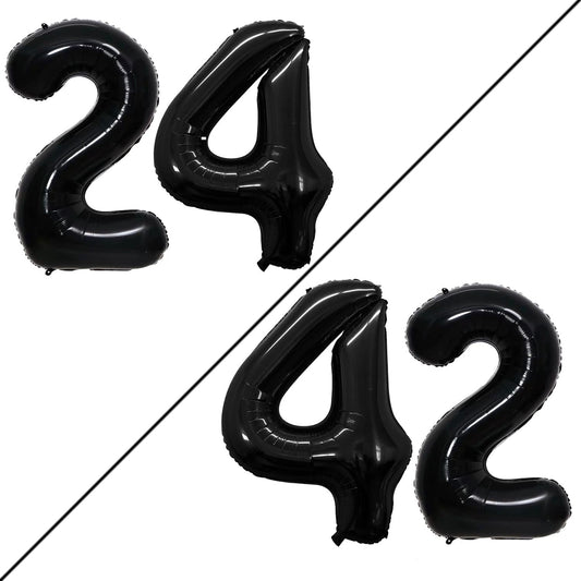 GOER Number 24 Balloons for 24th Birthday Party Decorations,42 Inch Jumbo Foil Helium 42 Balloons for 42nd Birthday Party Decoration (Black)