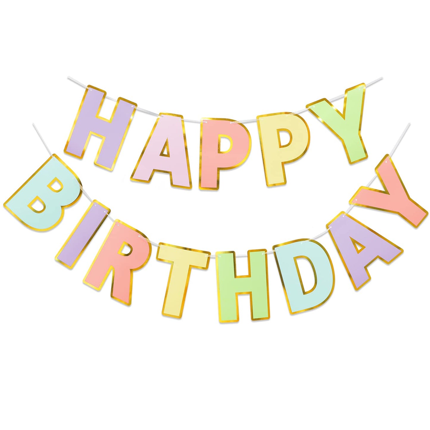 LITAUS Pre-Strung Happy Birthday Banner - Pastel Macaron Party Decorations