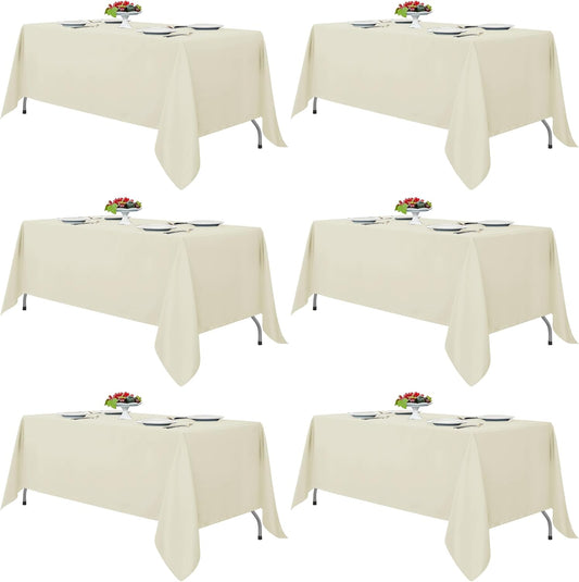 Fitable Ivory Tablecloths for 6-8 Foot Tables, 6 Pack - 70 x 120 Inches - Reusable and Washable Table Clothes, Polyester Fabric Table Covers for Wedding, Party, Banquet
