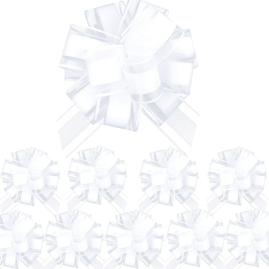 Small Pull Bows, 10 PCS 4 Inch White Gift Bows for Wrapping,Basket, Wedding,Birthday Party,Flower Bouquet Decoration