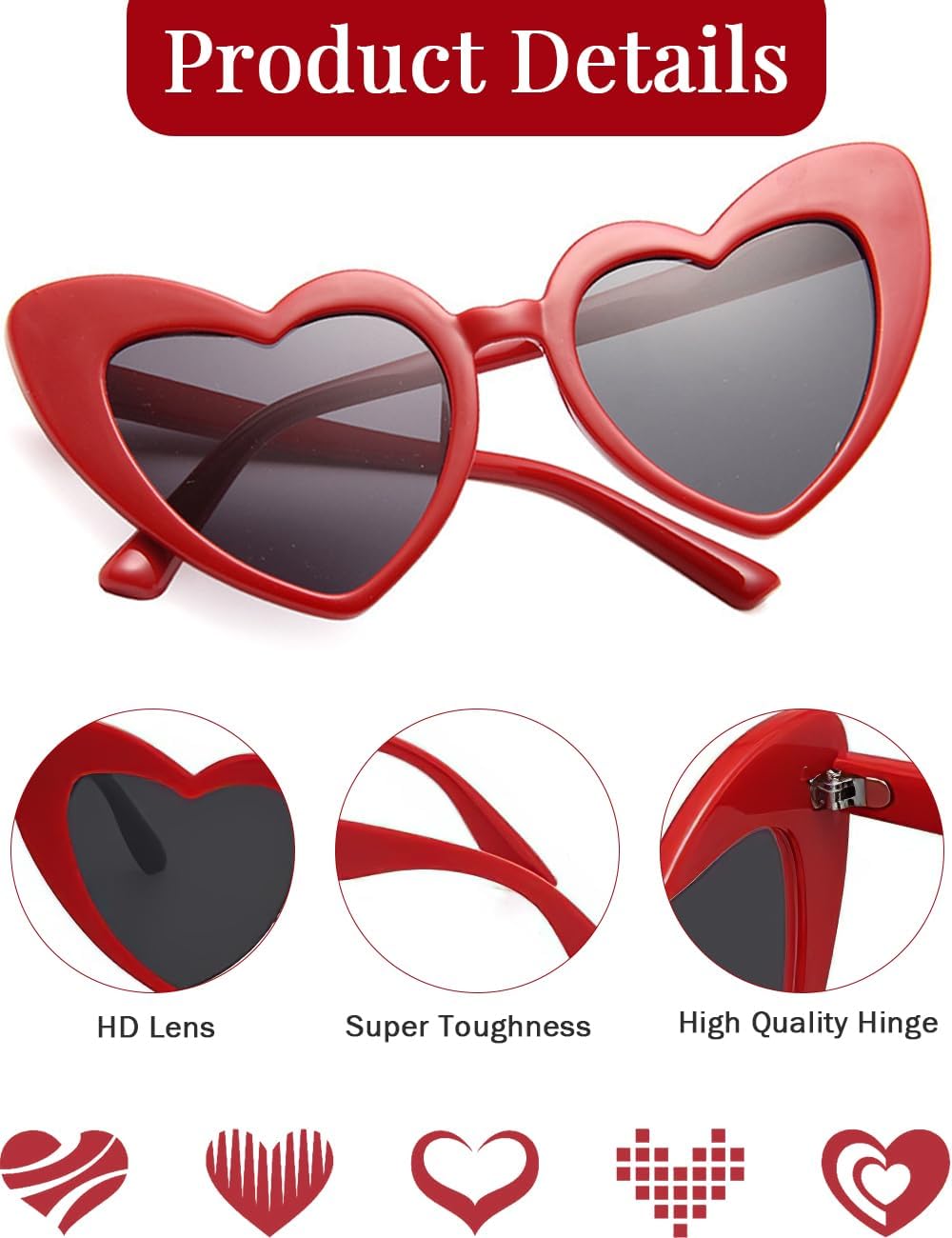 8 Pack Heart Sunglasses Vintage Cat Eye Heart Glasses Retro Bachelorette Bride Sunglasses Bulk for Women