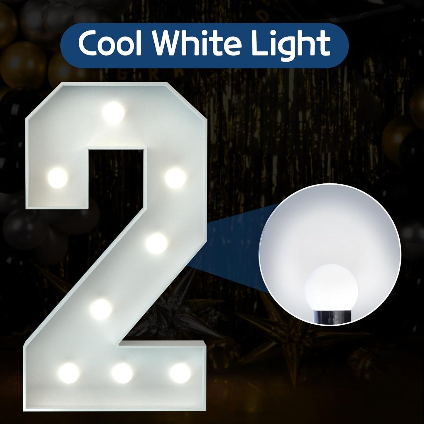 Marquee Numbers 3 Feet Tall Big Light Up Numbers 2nd 21st 25th Birthday Decorations Girl Boy Graduation Decorations 2025 White Anniversary Party Decor Large Cardboard Prop Backdrop Sign 2