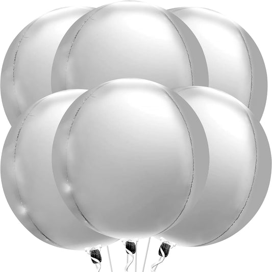 KatchOn Large Silver Balloons - 22 Inch, Pack of 6 | 4D Round Mylar Balloons for Birthday Decorations