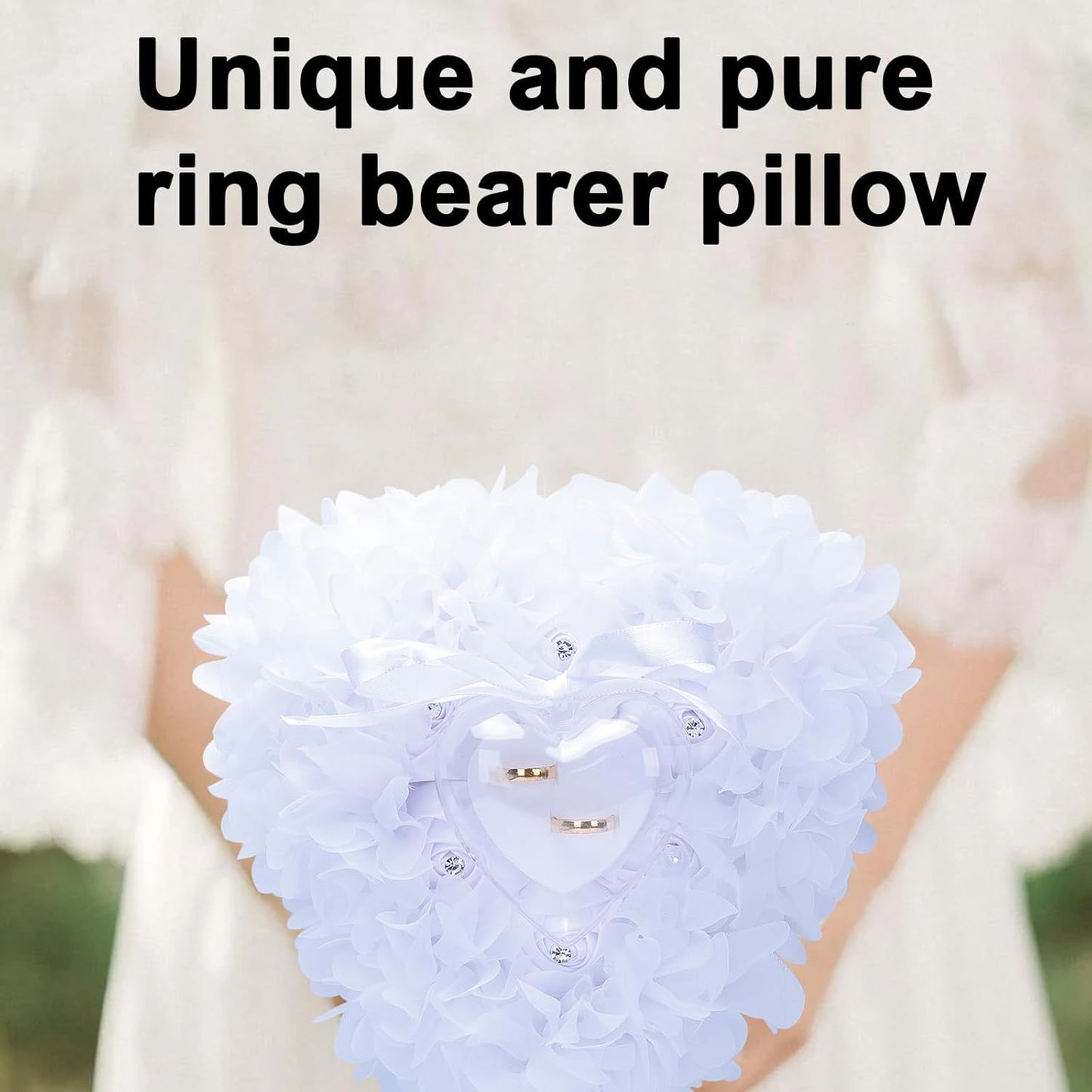 Ring Pillow is Designed with White Roses, Mozambique Diamond and Flowers. It is A Ring Bearer That Comes with A Gift Box. It is Suitable for Weddings and Ring Collections (Diamond White)