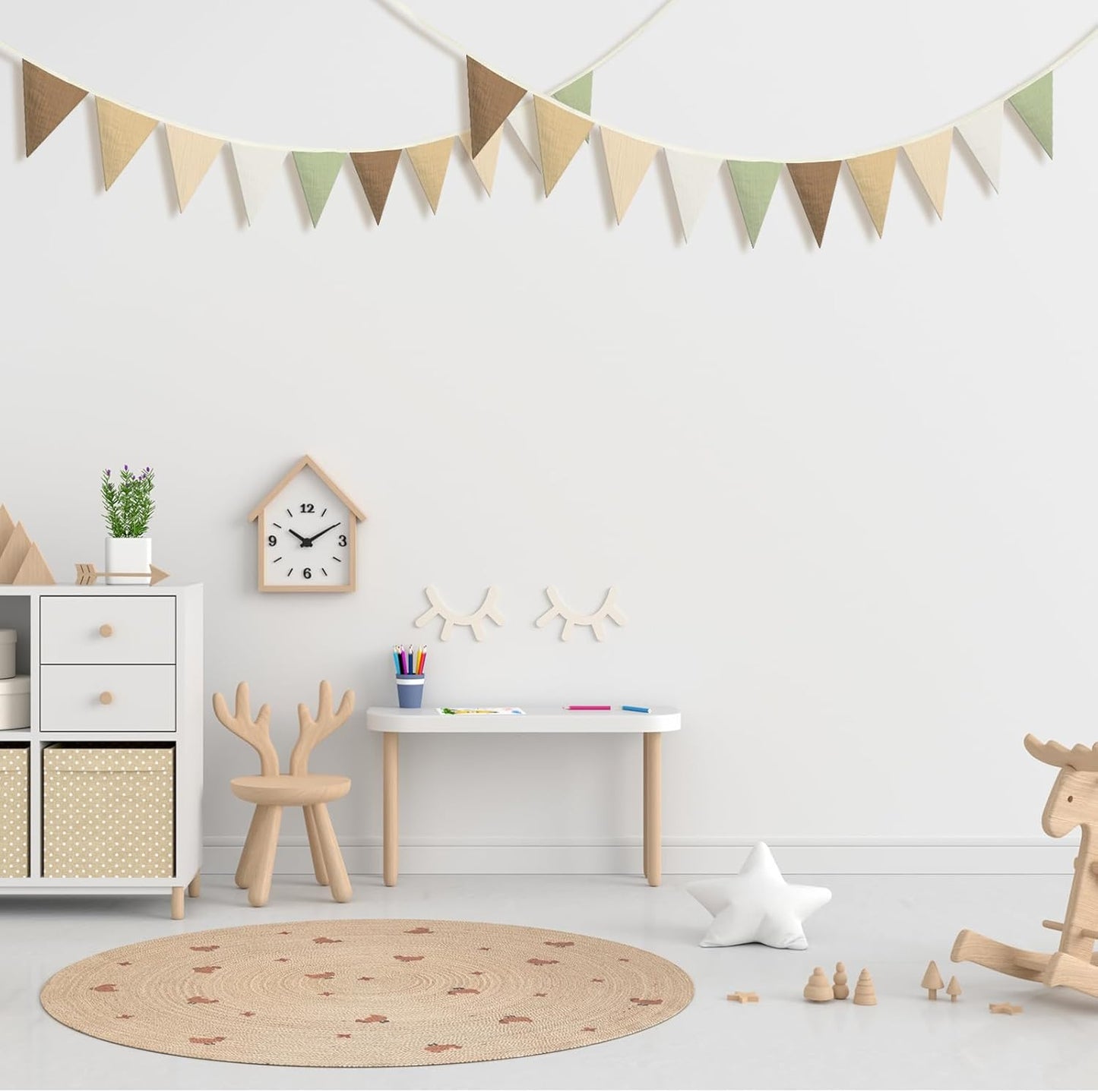 Oudain 15.5 ft Pennant Banner Flags, 2 Pcs Nursery Garland Triangle Bunting Flag Baby Banner for Nursery Decor Baby Birthday Boho Wedding Shower Party Event, Each 7.75 ft (Boho Color)