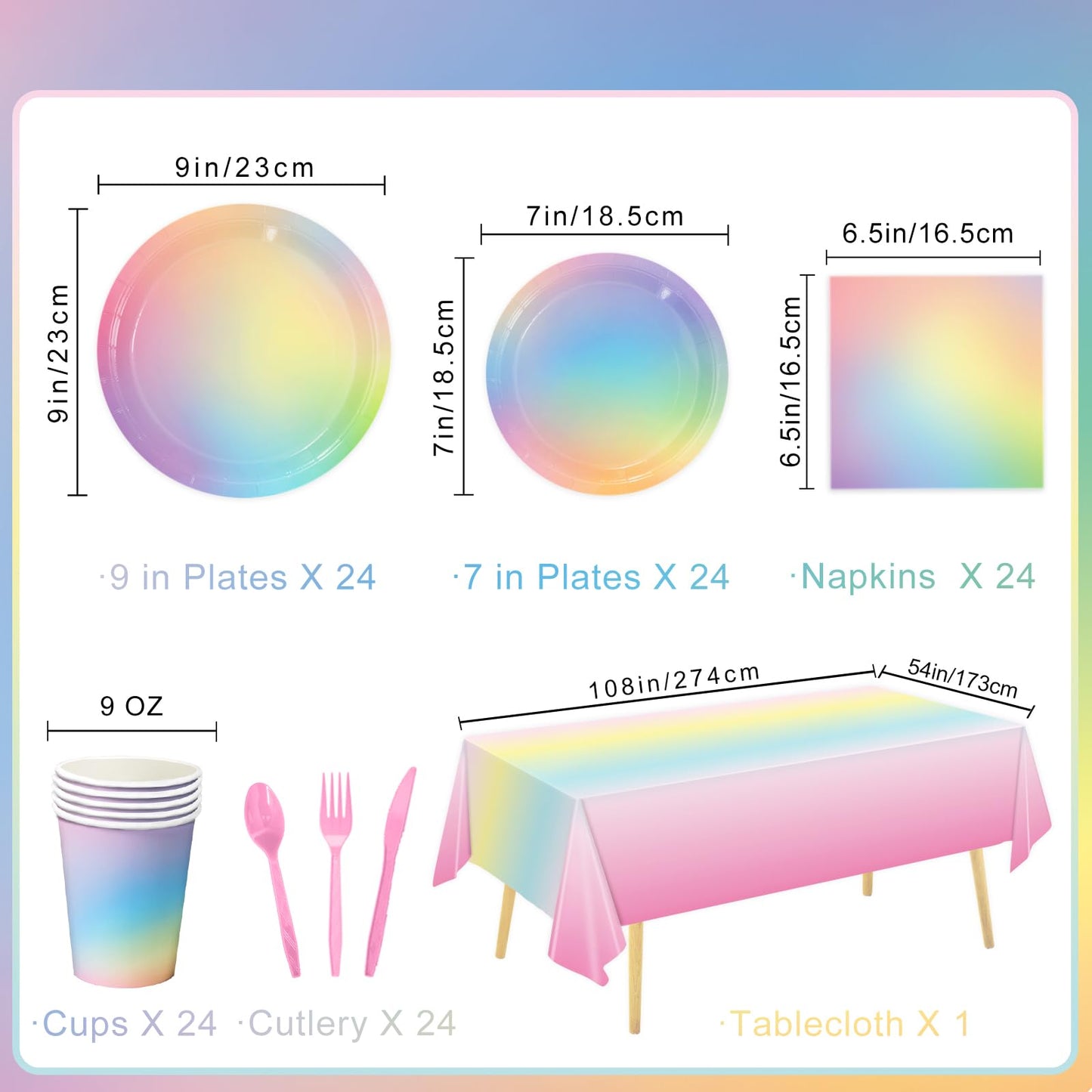 169 PCS Rainbow Party Decorations Disposable Paper Plates, Napkins, Cups, Cutlery, Tablecloth