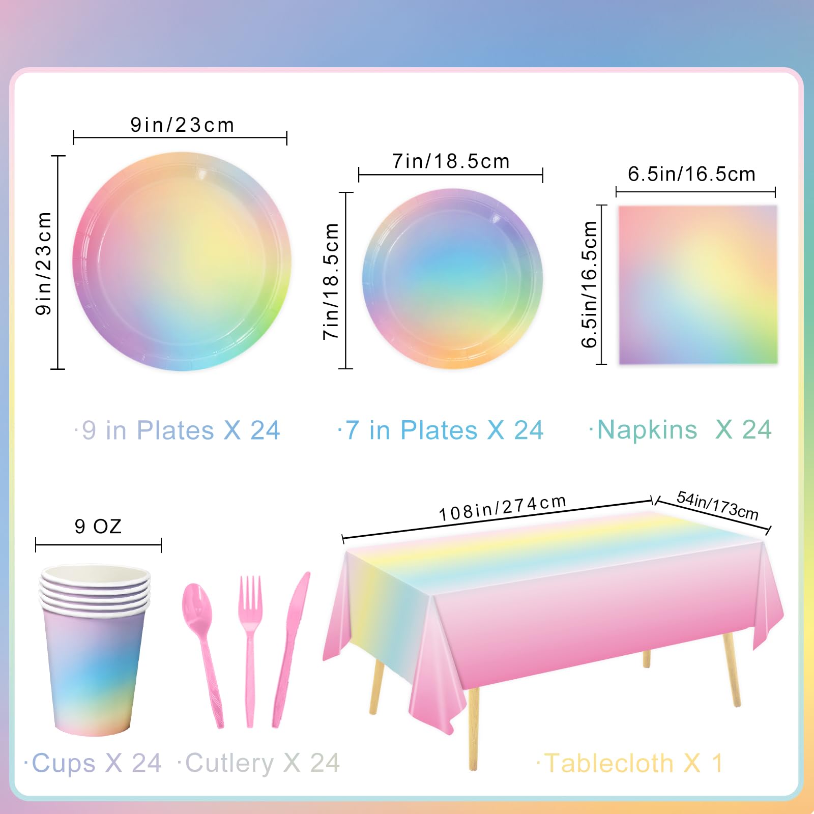 169 PCS Rainbow Party Decorations Disposable Paper Plates, Napkins, Cups, Cutlery, Tablecloth