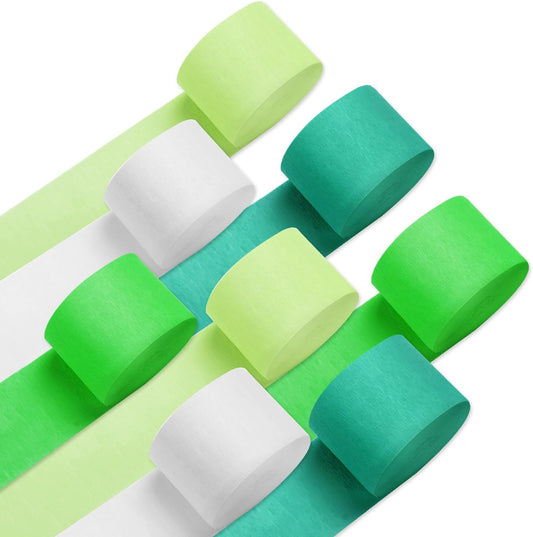 8 Pack Green White Crepe Paper Streamers Rolls, 656ft Party Streamers for Birthday Wedding Baby Bridal Shower Decorations Halloween Christmas Craft Festival Supplies (1.8 Inch x 82 Ft/Roll)